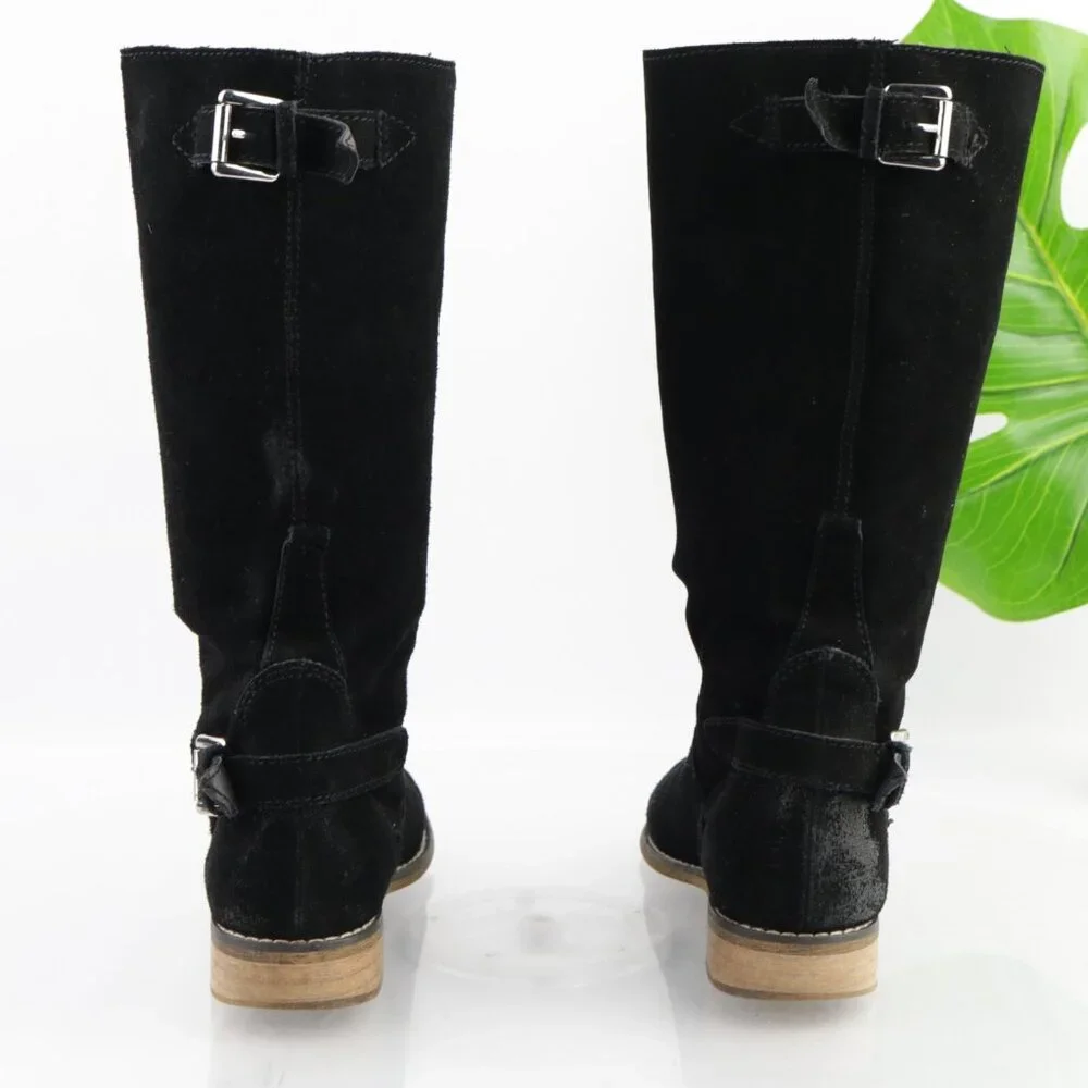 Kelsi Dagger Womens Tassie Boots Size 7.5 Black Suede Slouch Pull On Moto Buckle